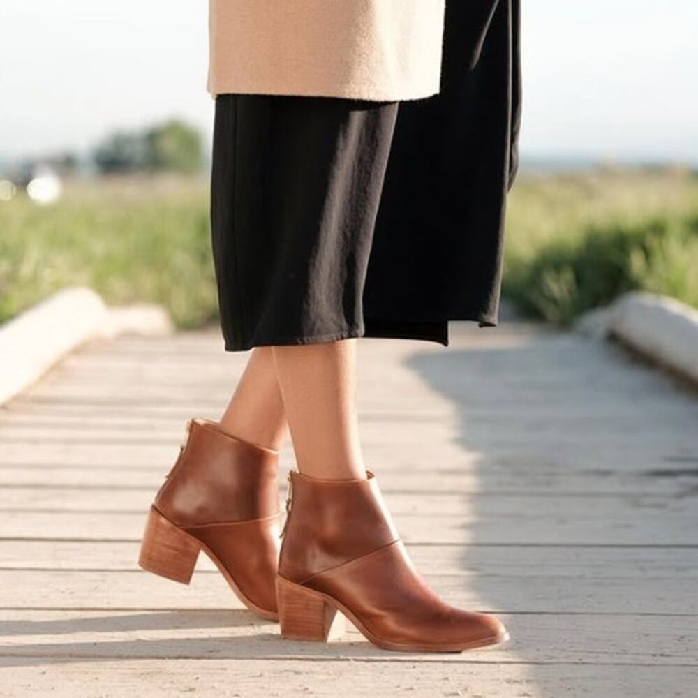 Nisolo Dari Commuter Boot Brandy Anthropologie Leather Block Heel Ankle Booties - Picture 11 of 15